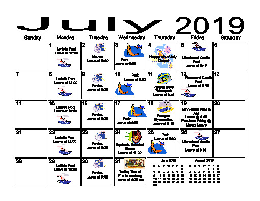 sample calendar of events for summer camp